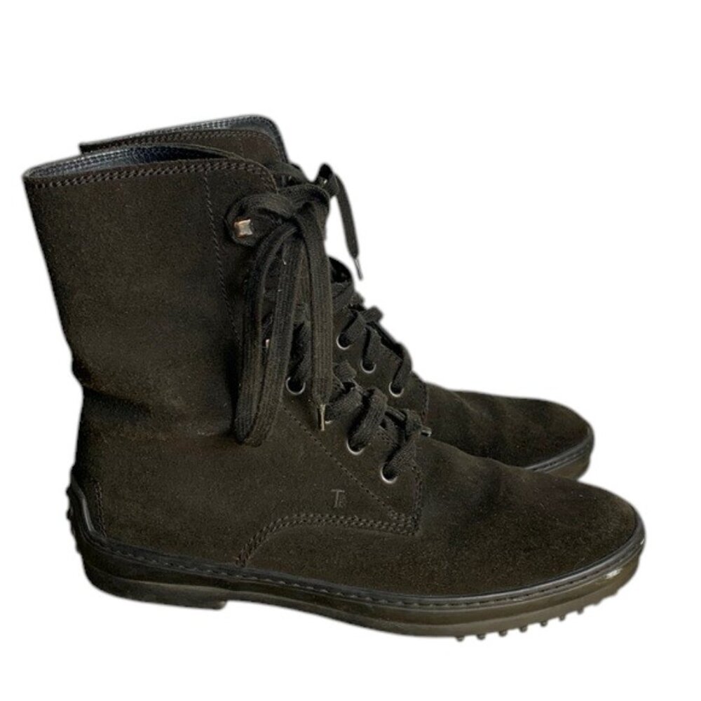 Tod’s Women’s 37 US 7 Brown Suede‎ Combat Boots Lace Up Ankle Booties Designer